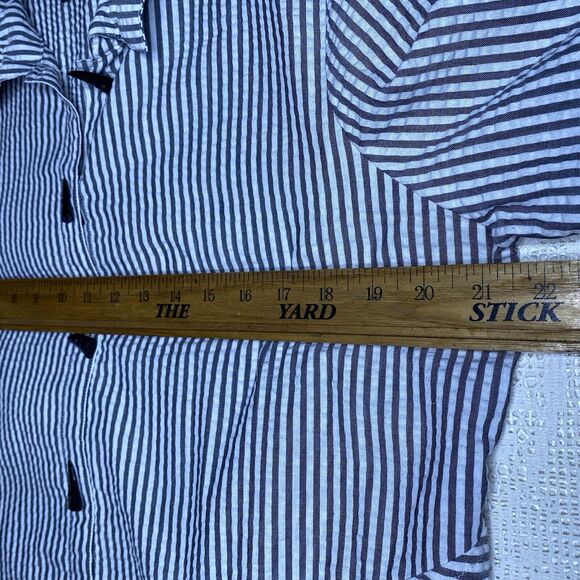 ALI MILES Striped Button Down Tunic Shirt Toggle Sleeves Womens L White Gray - Picture 7 of 9
